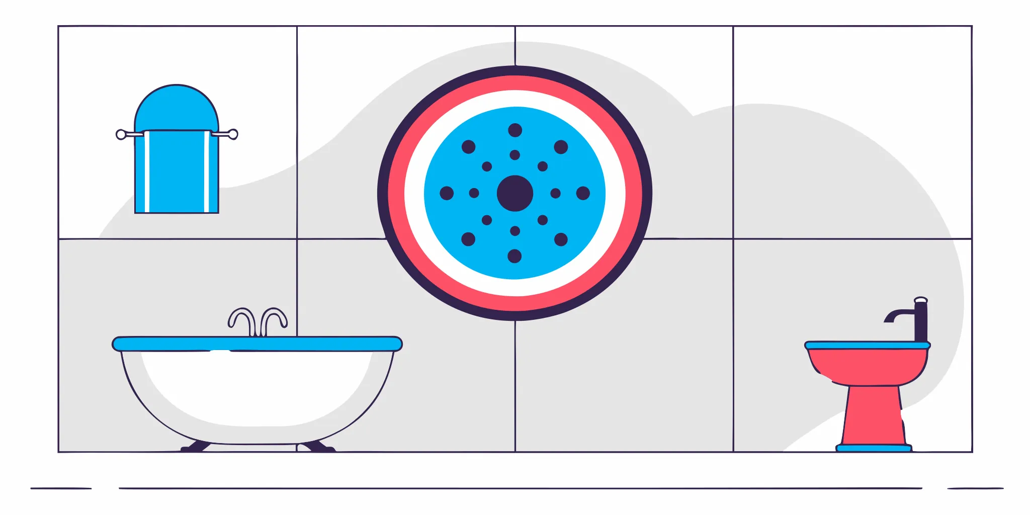 A large drain symbol on a bathroom wall, a telltale sign of a clogged drain pipe.