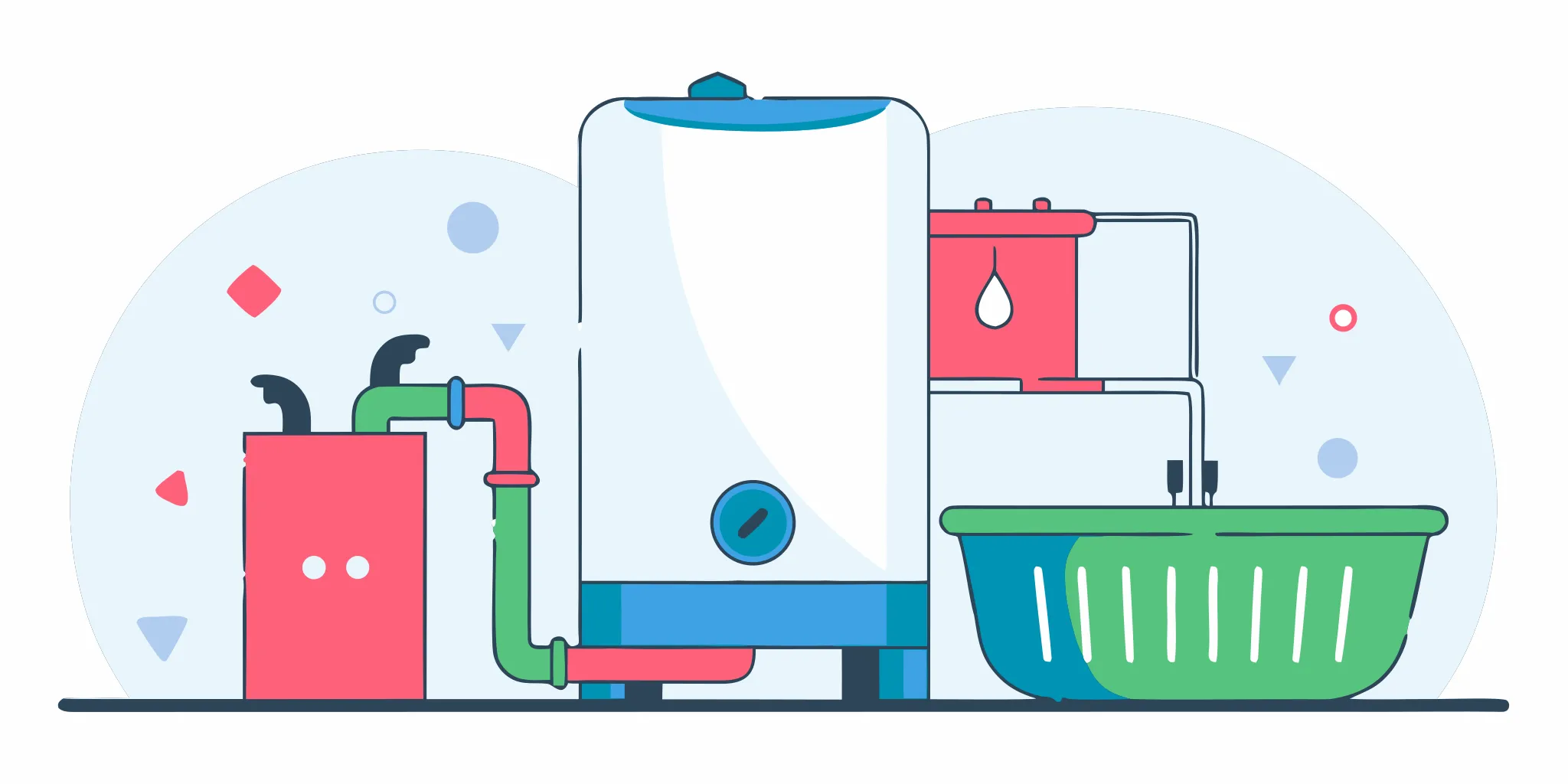 A water heater showing common signs of failure, such as rust on the tank and pipes.