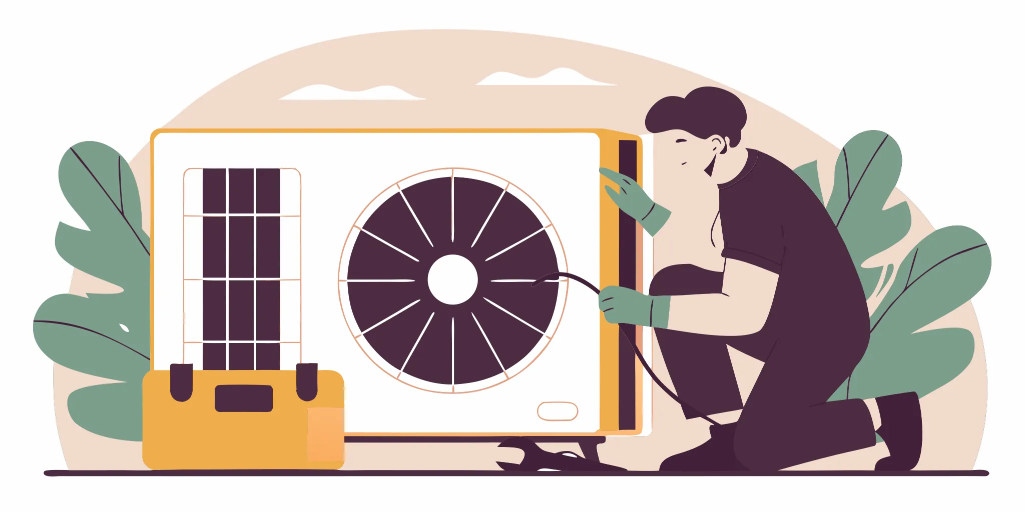 Technician repairing an AC unit, a job that determines the ac fan motor replacement cost.