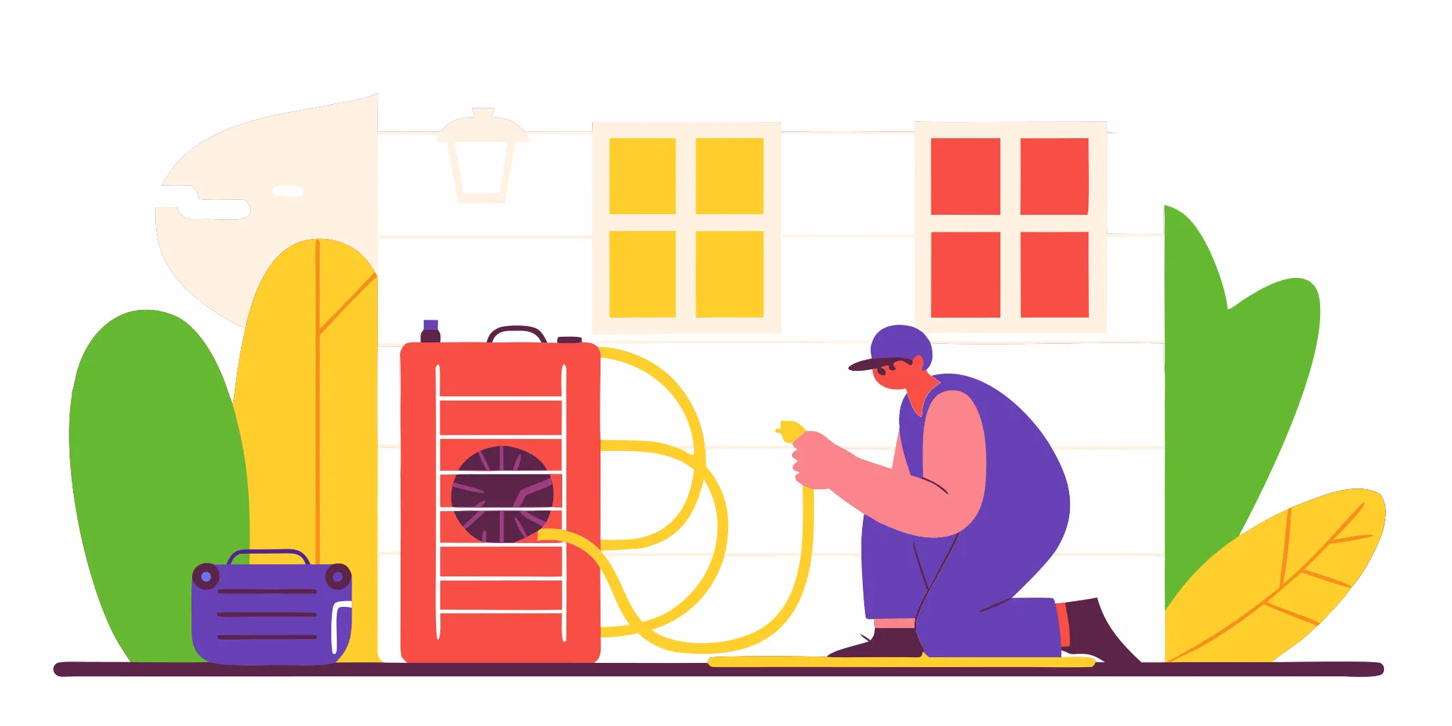 Technician performing AC repair on a unit outside a mobile home.