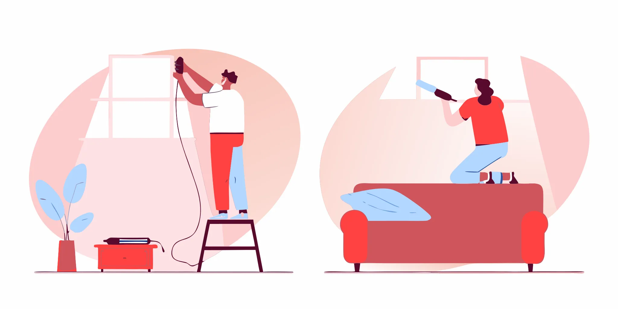 Two people attempting a DIY AC troubleshooting fix.