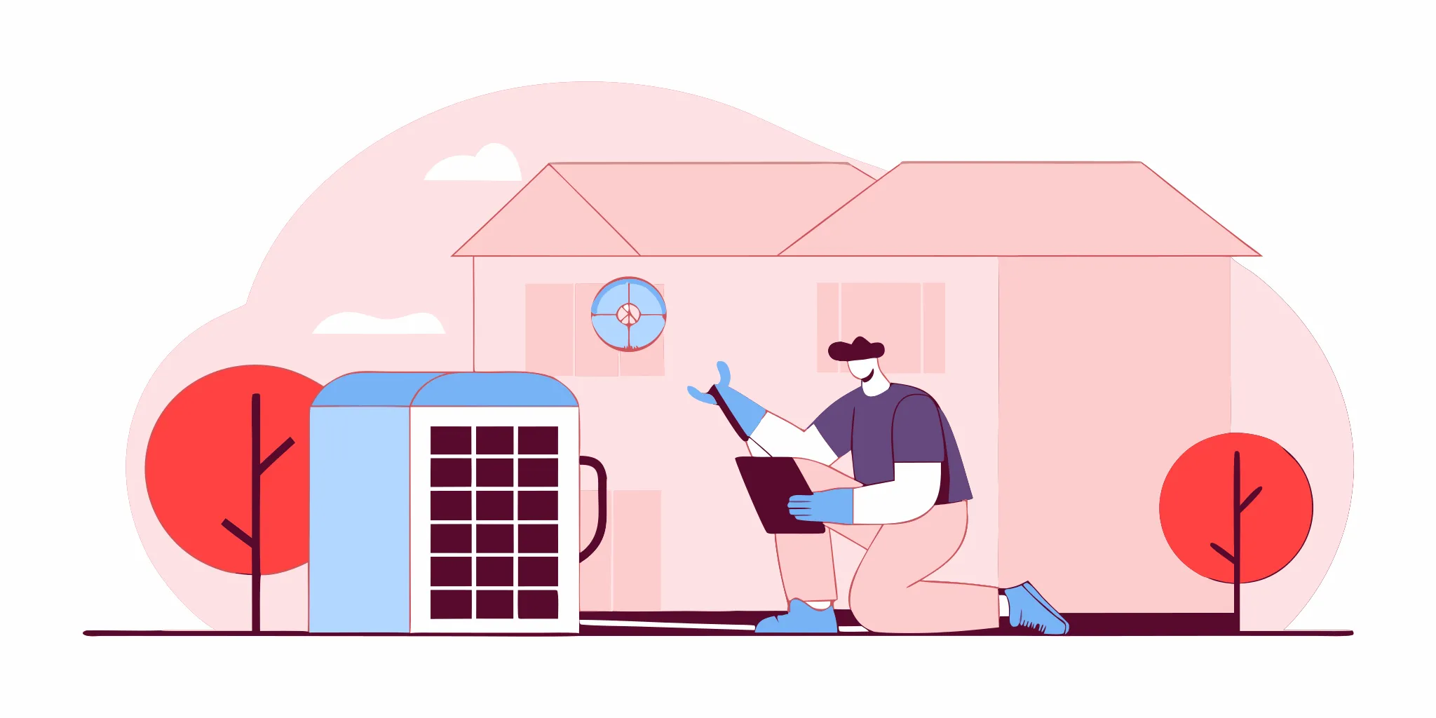 Technician performing an AC tune-up on an outdoor unit for an efficient cooling system.