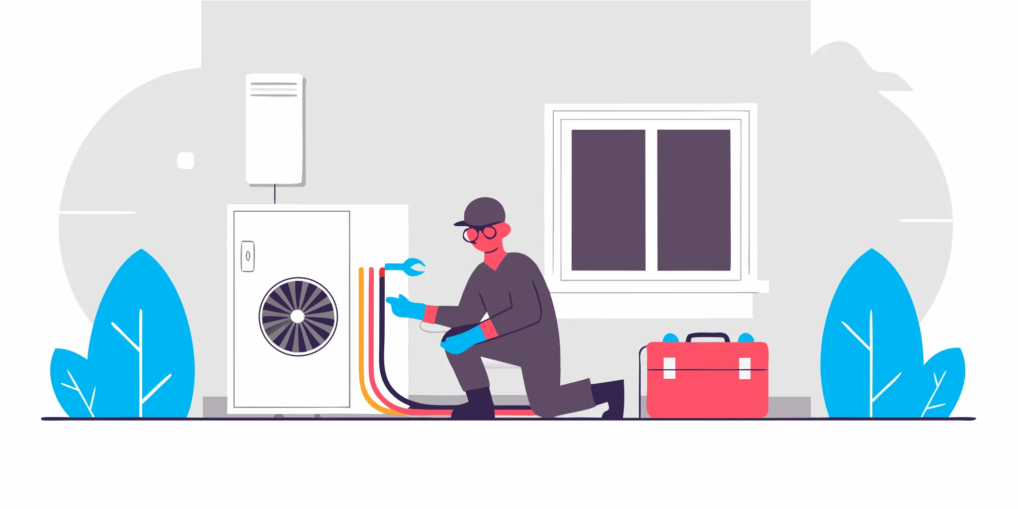 Technician troubleshooting a home AC unit repair with specialized tools.