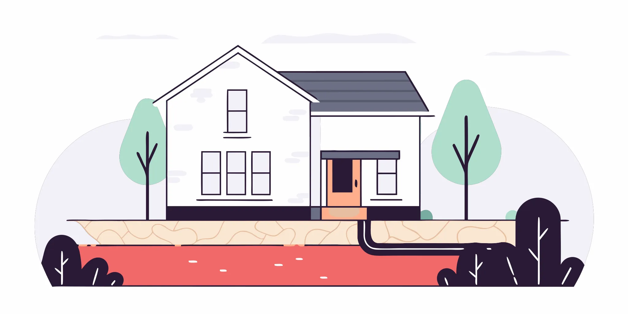 A broken sewer pipe under a home's foundation requiring repair.