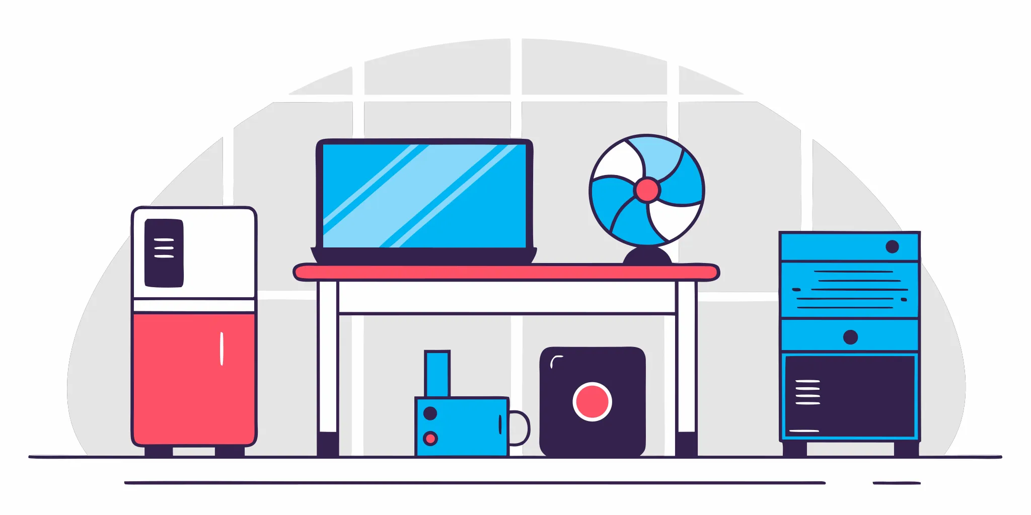 Laptop and fan on a desk for researching the cost to fix an AC not cooling.