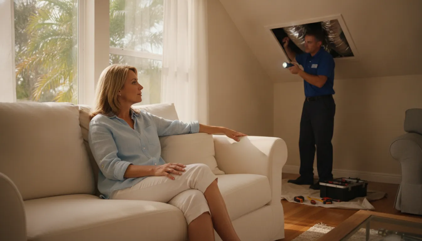 HVAC professional inspecting residential ductwork in a Florida home