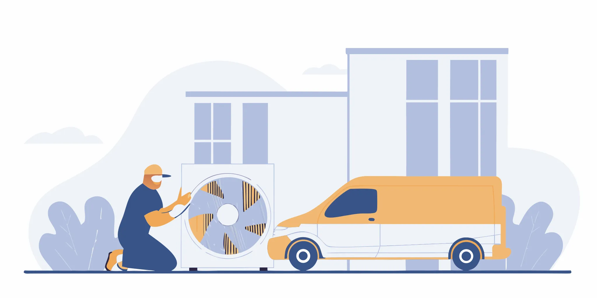 Technician providing emergency air conditioning service for an outdoor unit.