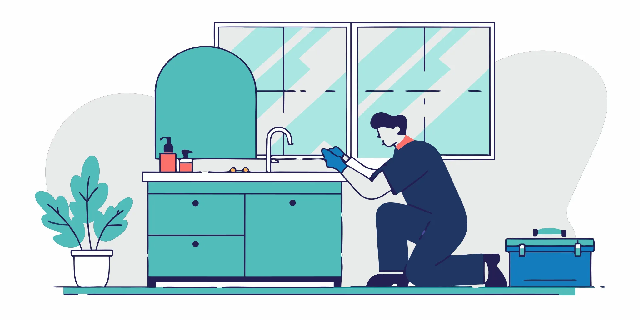 Plumber repairing a kitchen faucet for a Brevard County homeowner