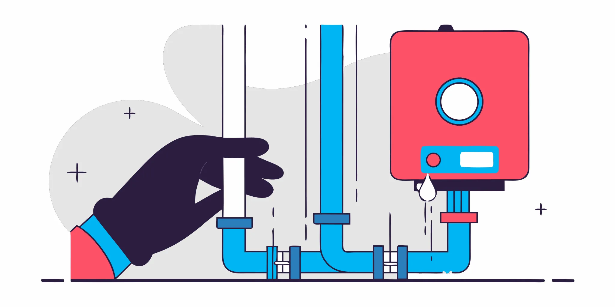 A hand turning the drain valve to flush out a water heater tank for maintenance.