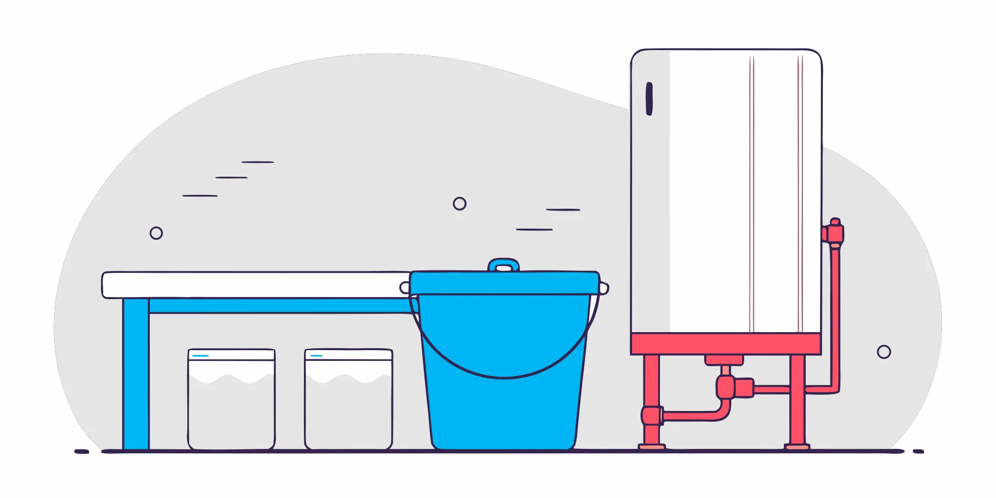 Draining a hot water heater into a bucket to fix gray water caused by sediment.