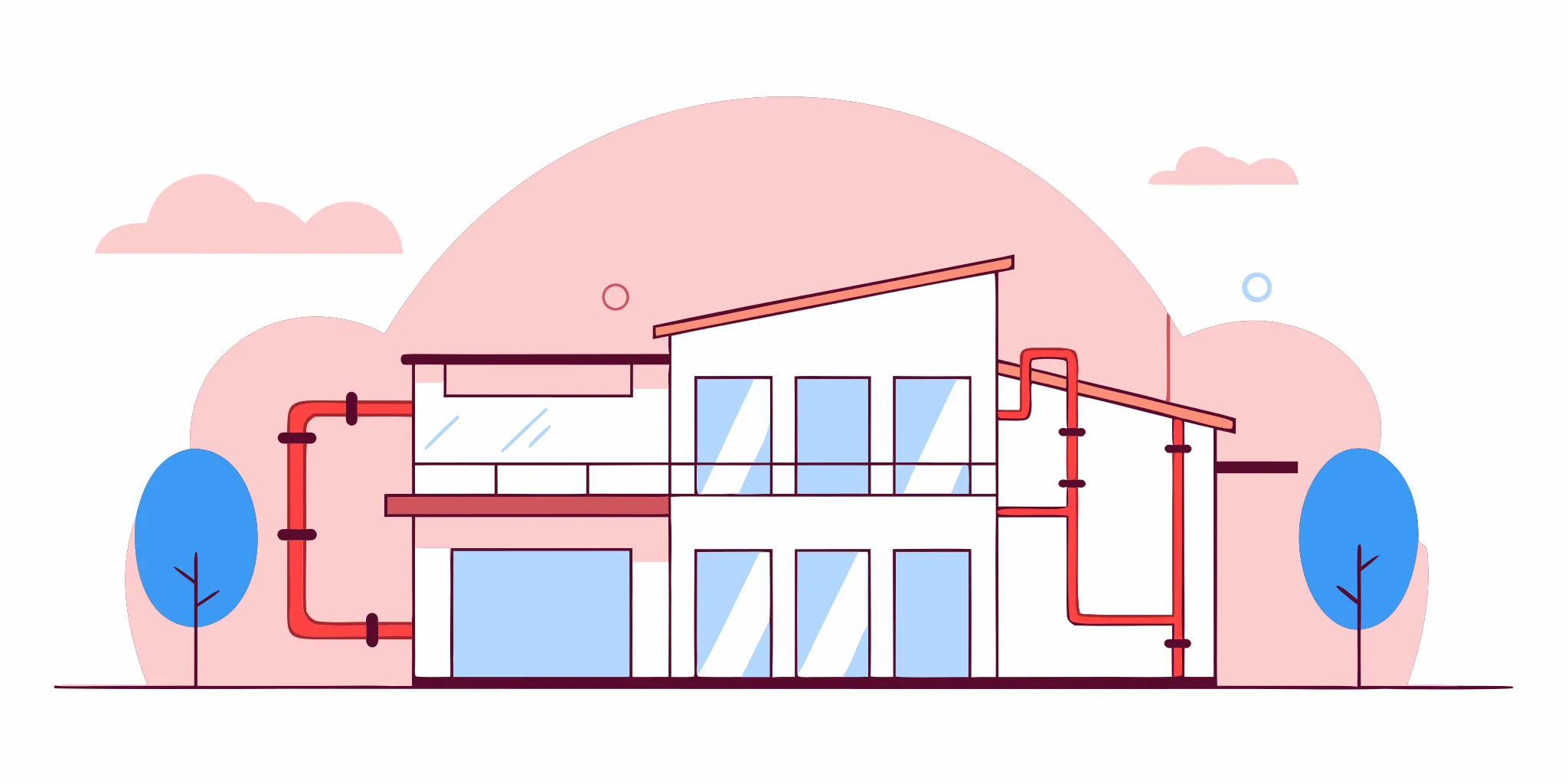 Exposed red PEX pipes in a house, a key factor in the total cost to repipe a house.