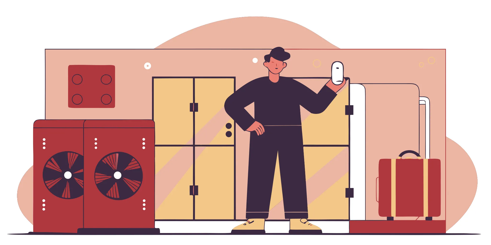 A certified HVAC repair technician uses a tool to inspect an HVAC unit.