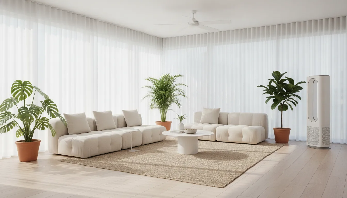 Bright Florida living room with a whole-home air purifier