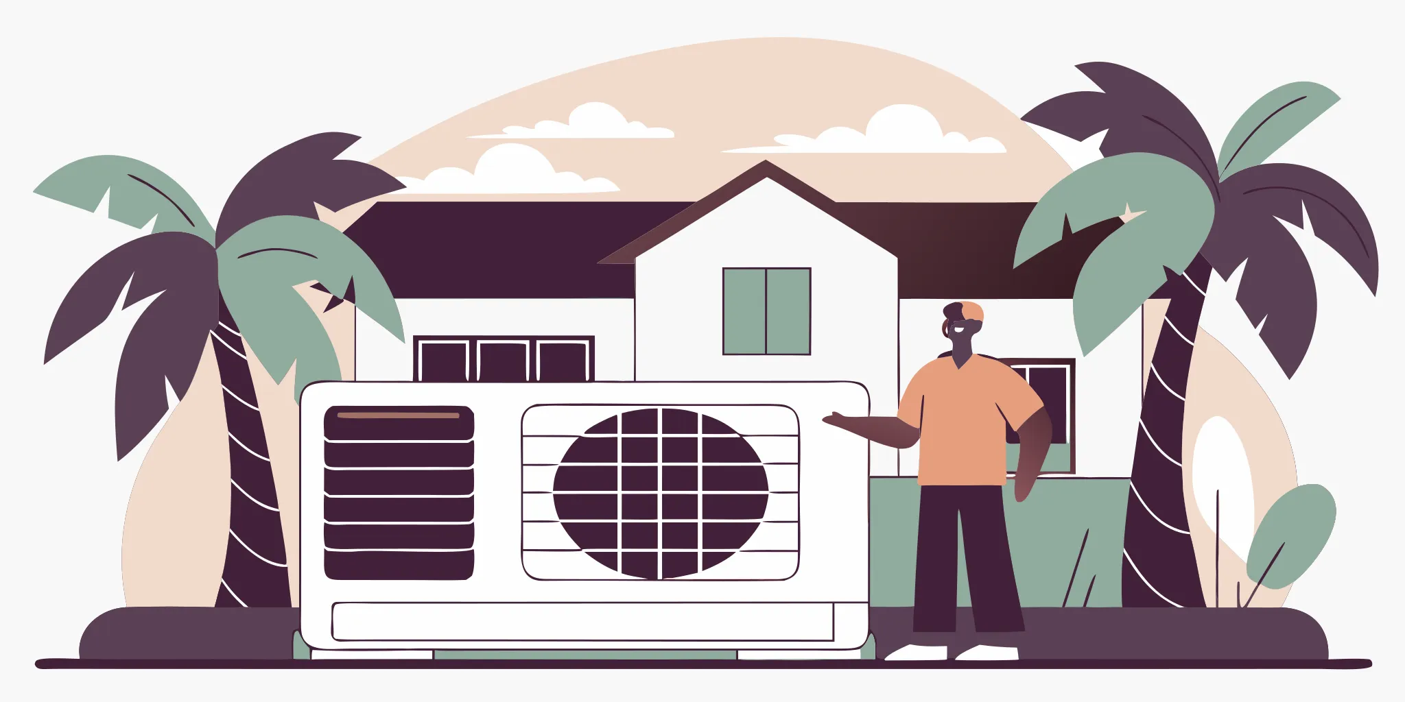 HVAC technician performing maintenance on air conditioning unit at a Florida home
