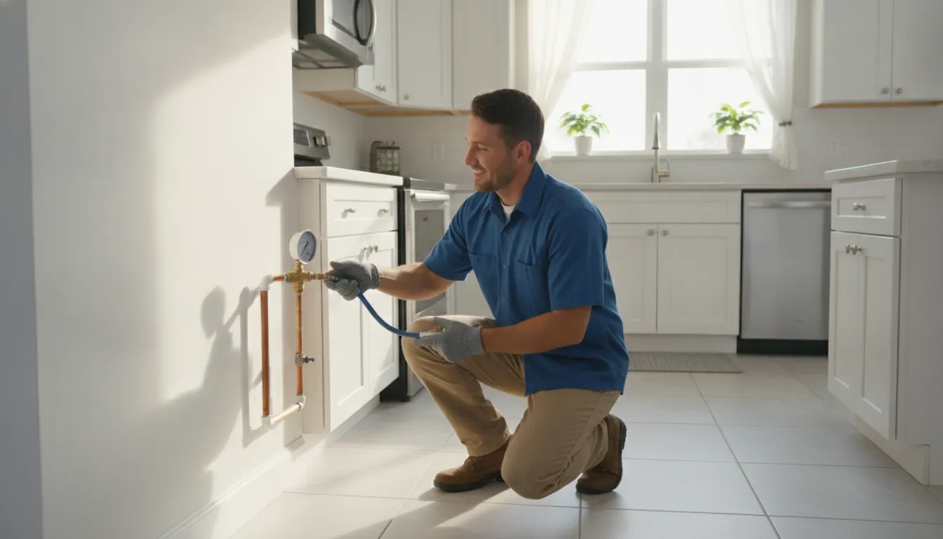 Plumber inspecting a home plumbing system for low water pressure