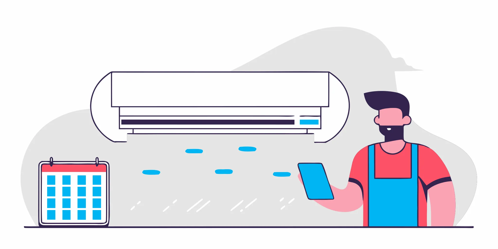 AC technician schedules maintenance for an air conditioner with a tablet.