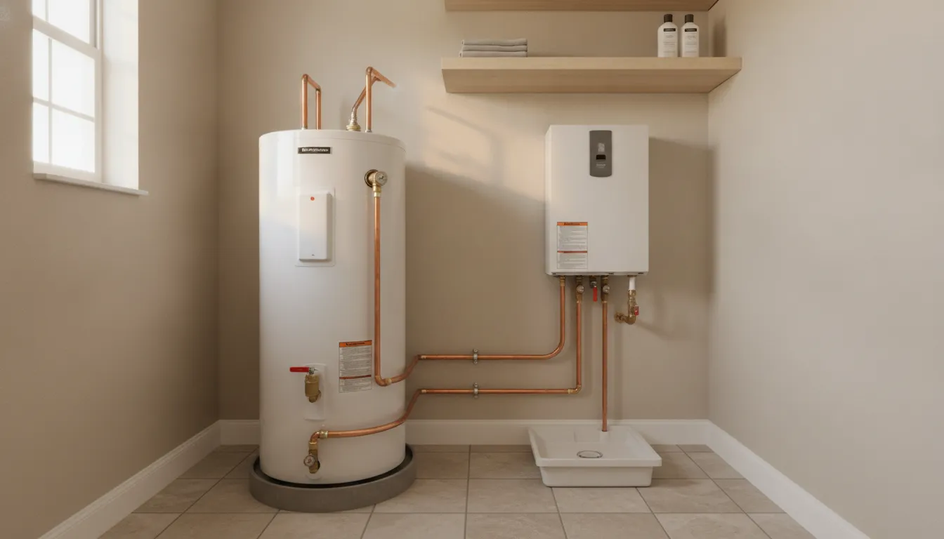 Tank and tankless water heaters in a Florida home utility room