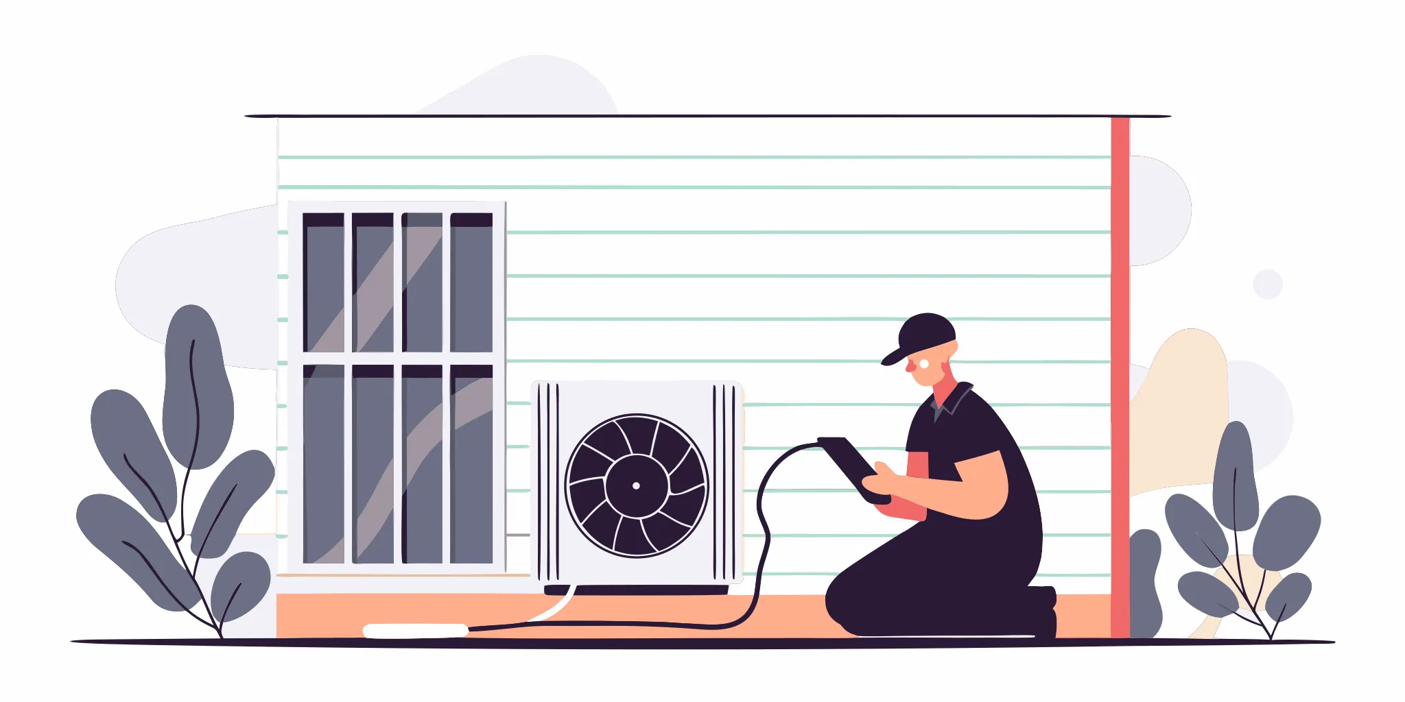 Technician performing an air conditioning repair on an outdoor unit.