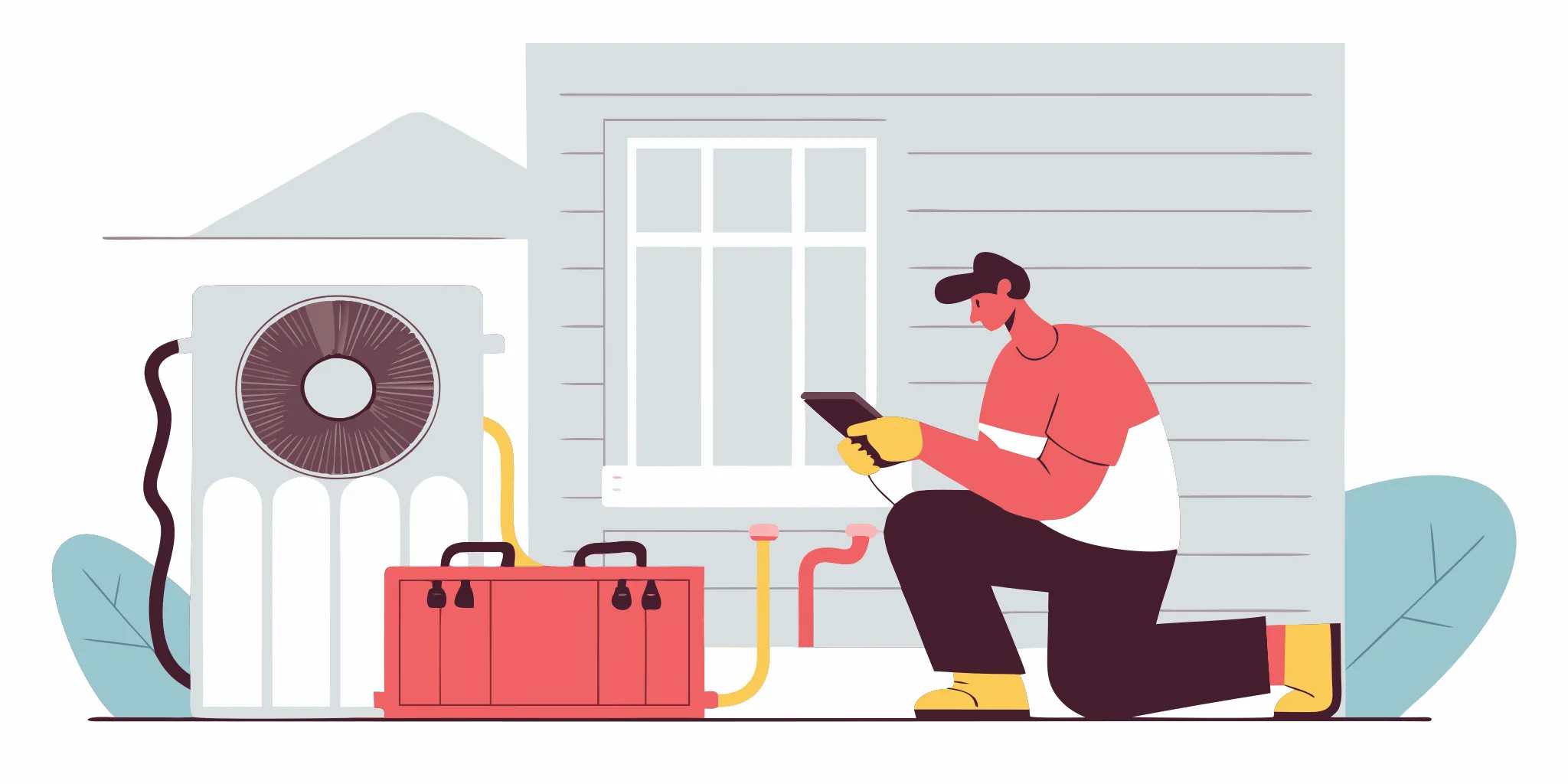 Air conditioner repair by a local technician on an outdoor unit.