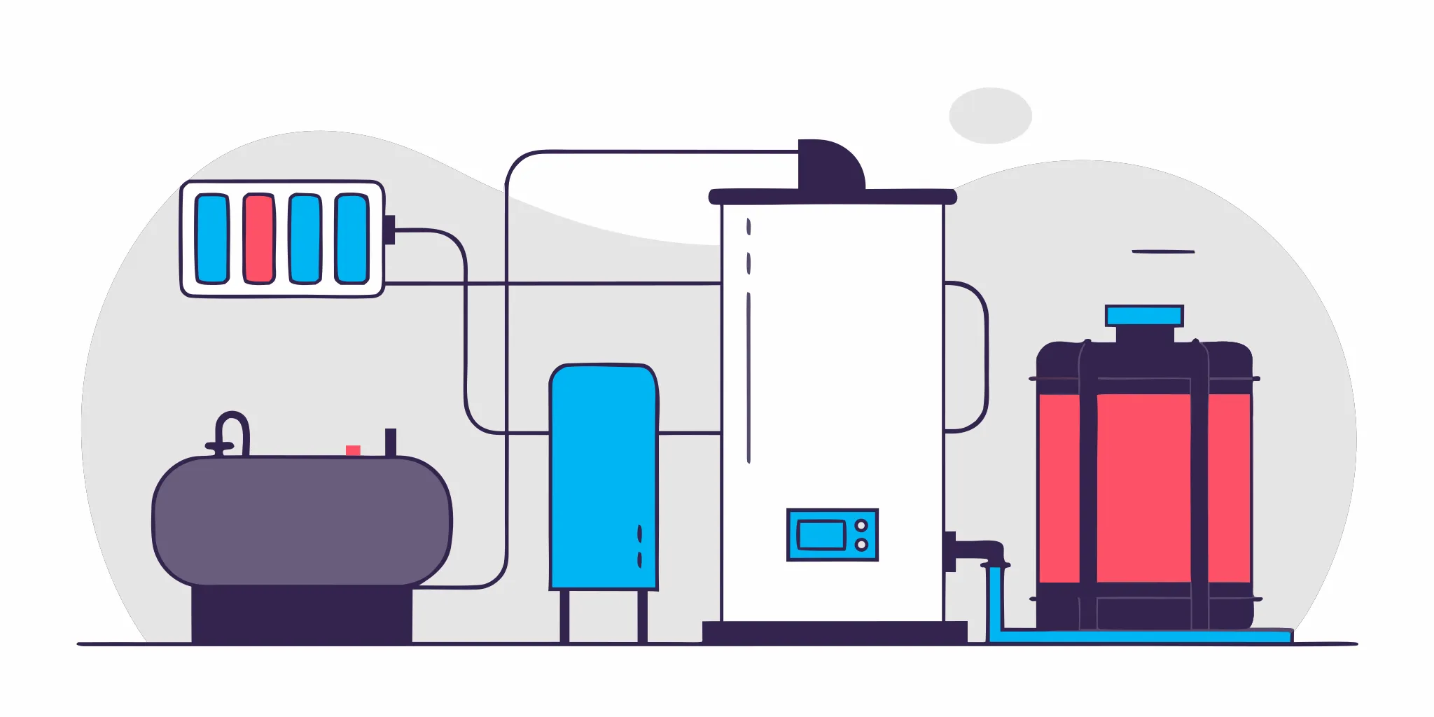 A residential water heater installation showing the new unit connected to pipes.