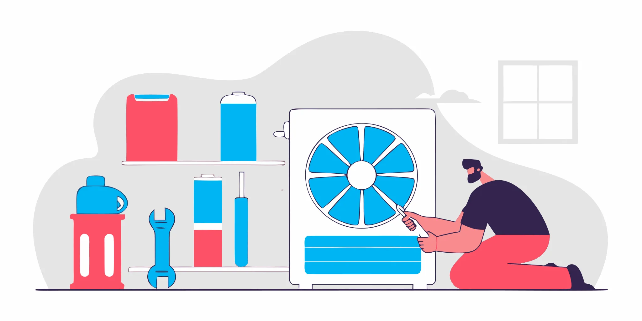 A man uses tools to perform a weekend AC repair on an outdoor unit.