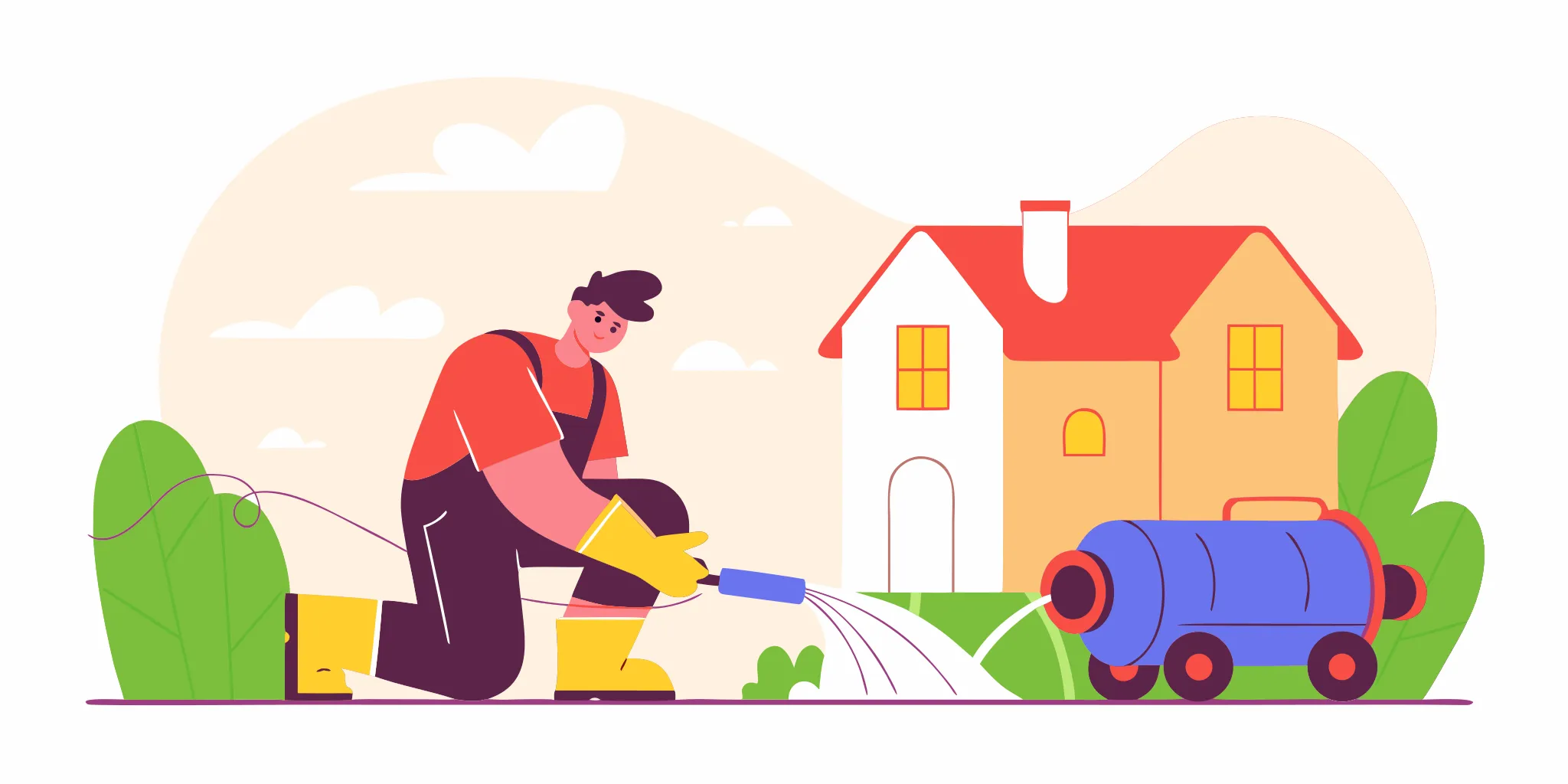 A plumber uses hydro jetting to clean the main drain line for a home.