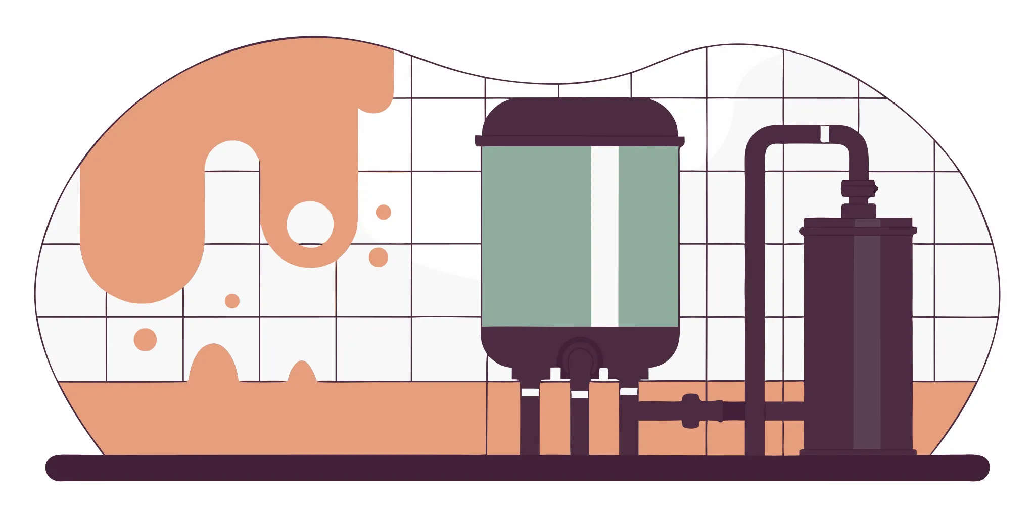 A hot water heater sitting in flood water, an unsafe condition after a flood.