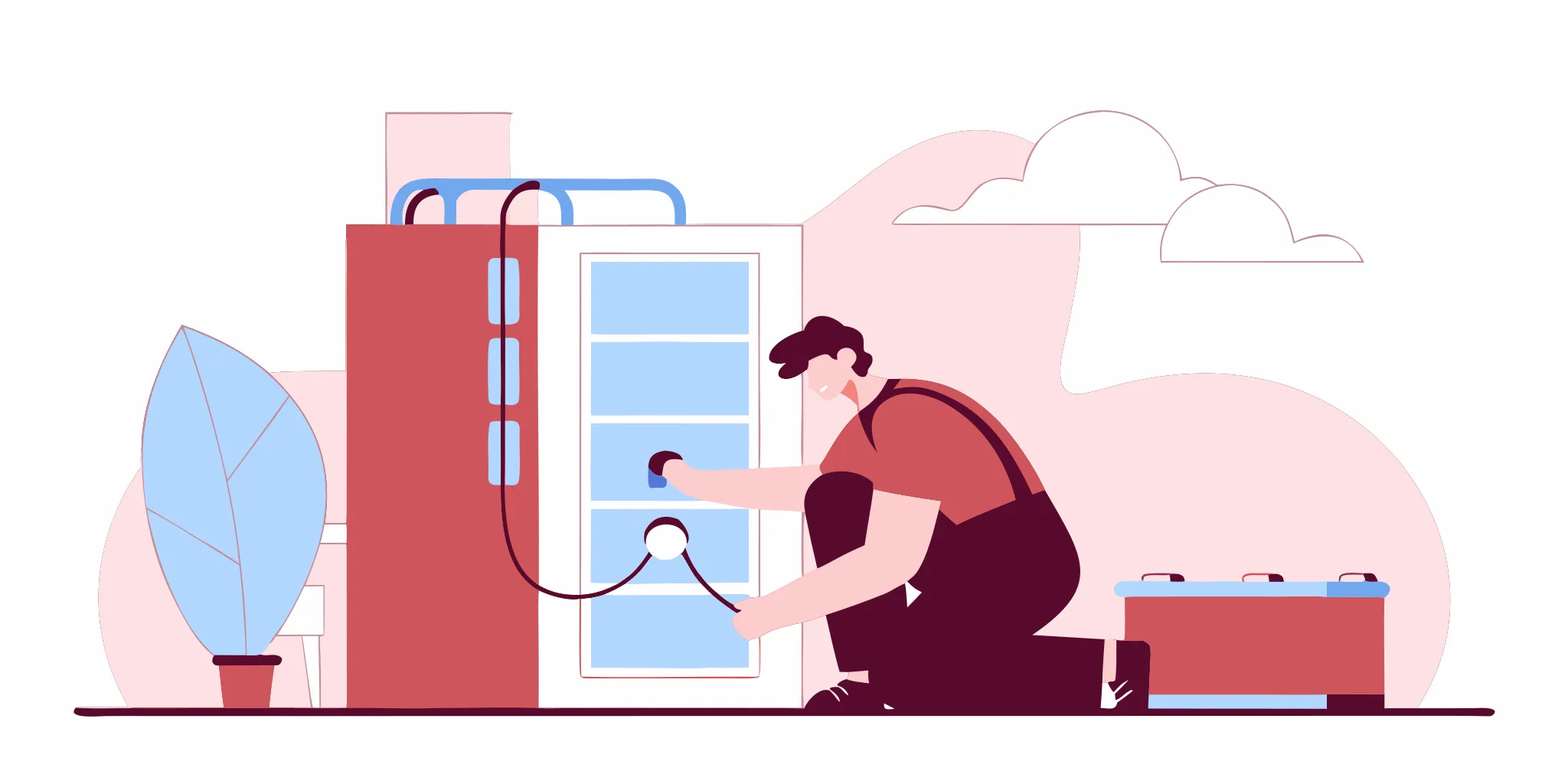 Central air conditioner repair service with a technician checking the system.