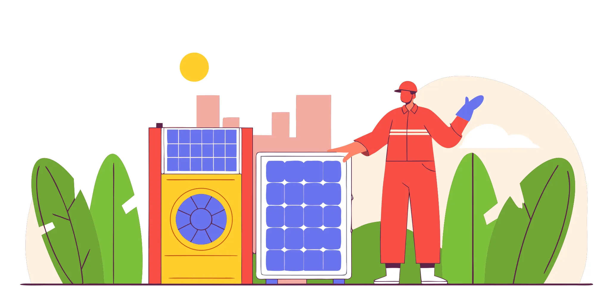 A professional HVAC contractor standing next to an outdoor unit.