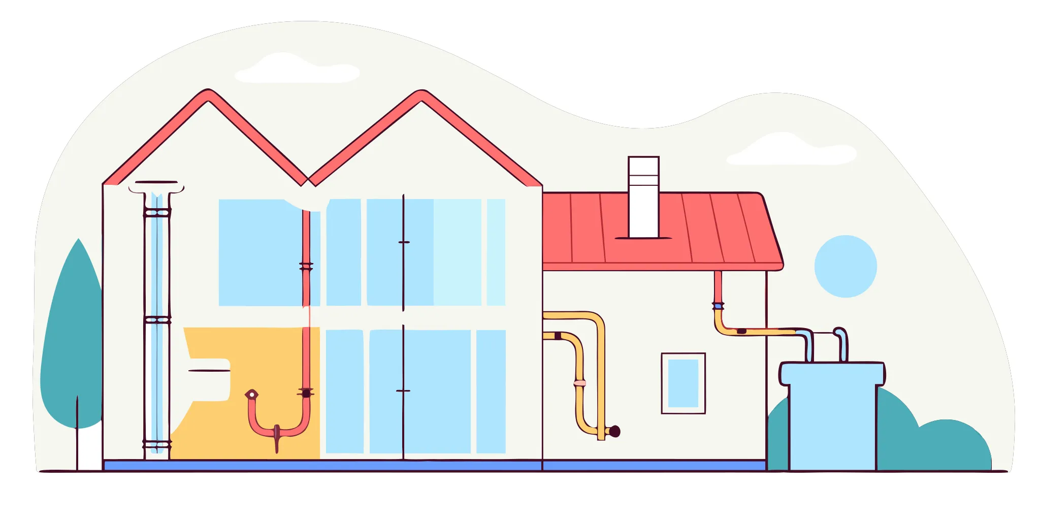 House diagram of plumbing pipes for the whole house repiping process.